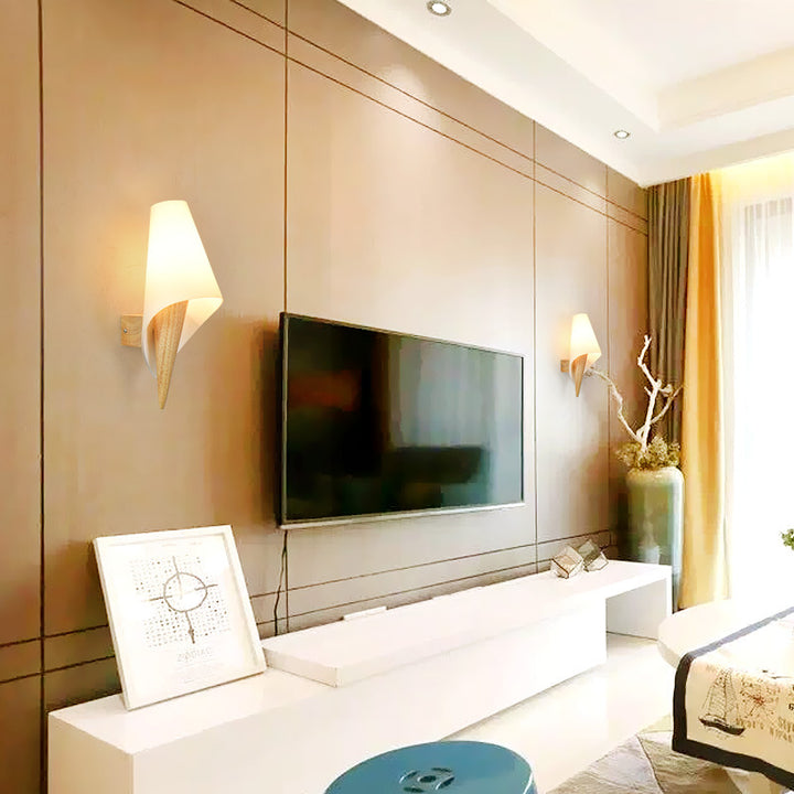 Lámpara de pared contemporánea escandinava de madera y vidrio para helado de 1 luz para dormitorio 