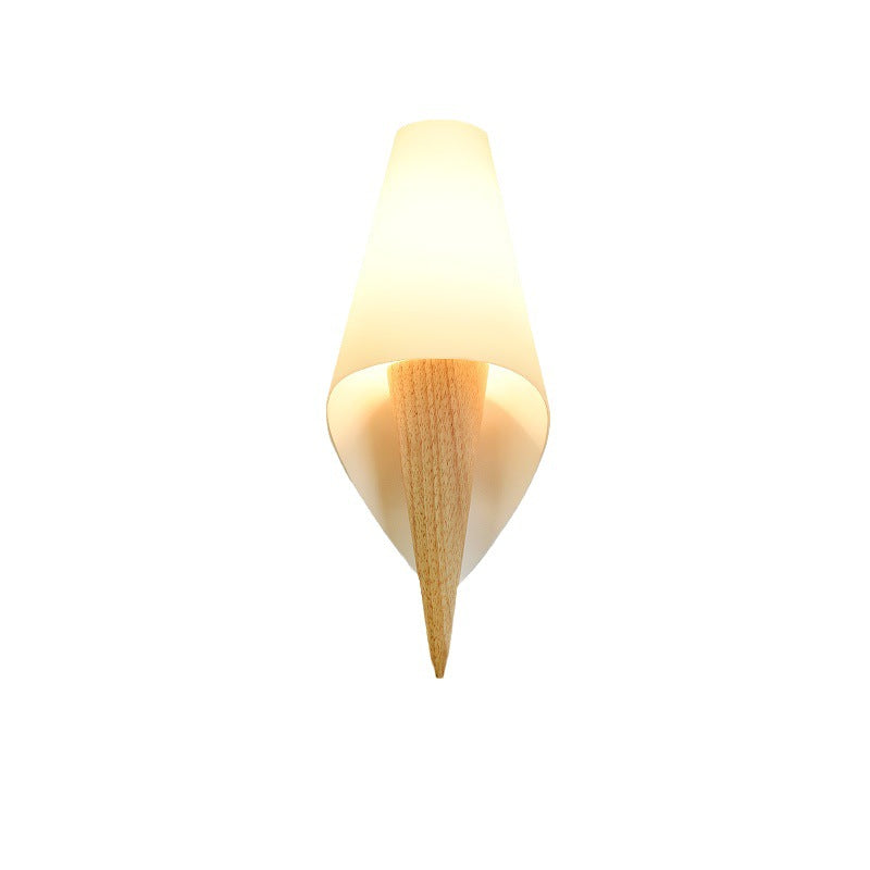 Contemporary Scandinavian Wood Glass Ice Cream 1-Light Wall Sconce Lamp For Bedroom