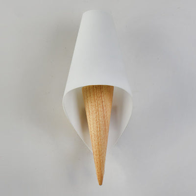 Contemporary Scandinavian Wood Glass Ice Cream 1-Light Wall Sconce Lamp For Bedroom
