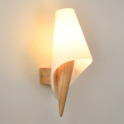 Contemporary Scandinavian Wood Glass Ice Cream 1-Light Wall Sconce Lamp For Bedroom