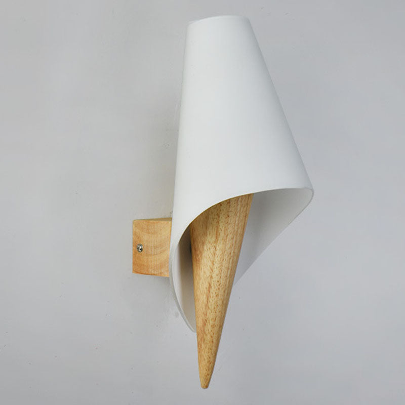 Contemporary Scandinavian Wood Glass Ice Cream 1-Light Wall Sconce Lamp For Bedroom