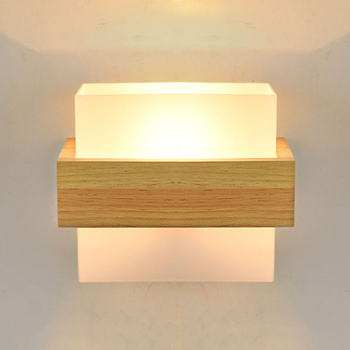Lampe murale carrée en bois et verre minimaliste moderne à 1 lumière pour chambre 