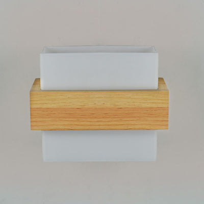 Modern Minimalist Wood Glass Square 1-Light Wall Sconce Lamp For Bedroom