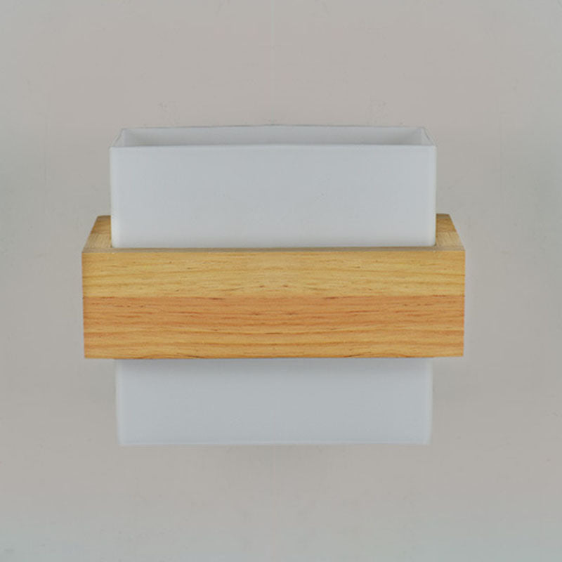Modern Minimalist Wood Glass Square 1-Light Wall Sconce Lamp For Bedroom