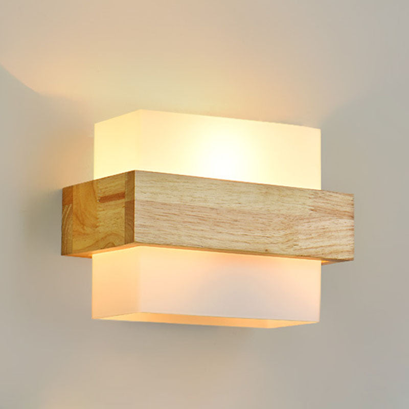 Modern Minimalist Wood Glass Square 1-Light Wall Sconce Lamp For Bedroom