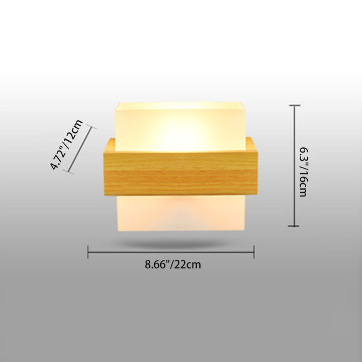 Lampe murale carrée en bois et verre minimaliste moderne à 1 lumière pour chambre 