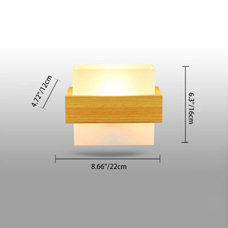 Modern Minimalist Wood Glass Square 1-Light Wall Sconce Lamp For Bedroom