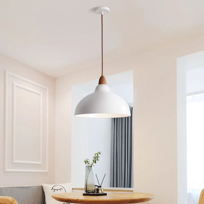 Contemporary Scandinavian Iron Wood Bowl 1/2/3 Light Pendant Light For Dining Room