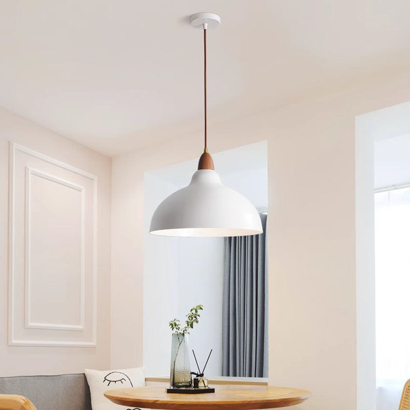 Contemporary Scandinavian Iron Wood Bowl 1/2/3 Light Pendant Light For Dining Room