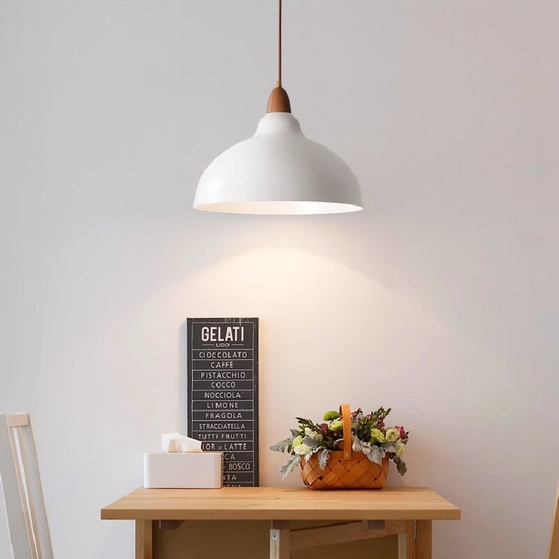 Contemporary Scandinavian Iron Wood Bowl 1/2/3 Light Pendant Light For Dining Room
