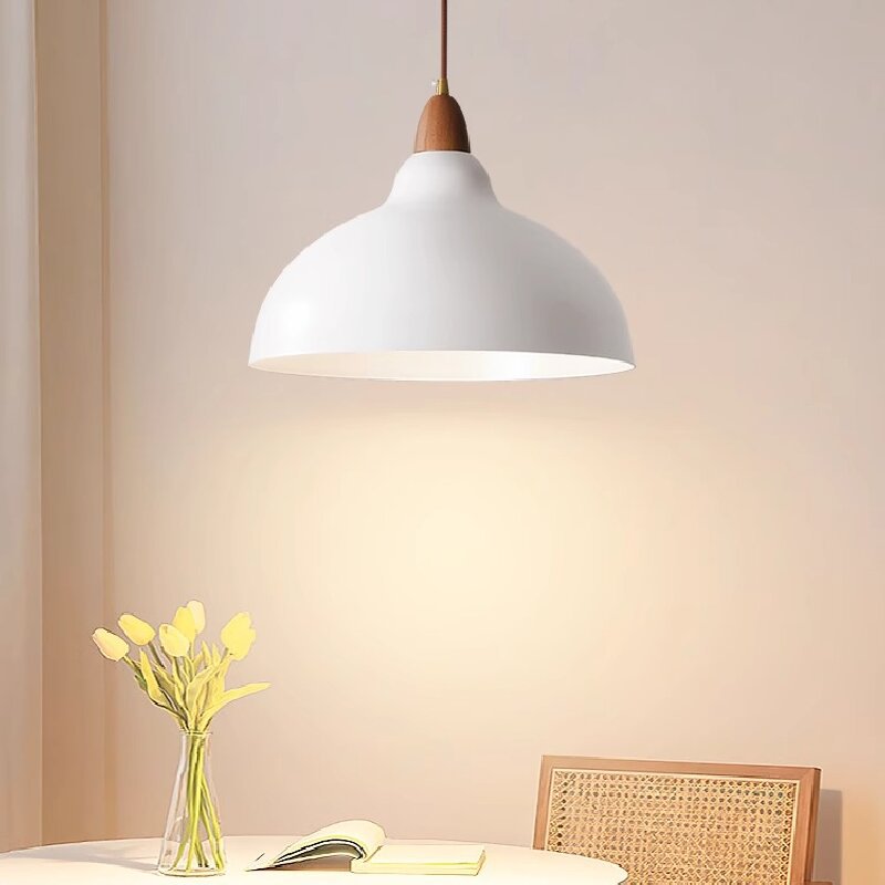 Contemporary Scandinavian Iron Wood Bowl 1/2/3 Light Pendant Light For Dining Room