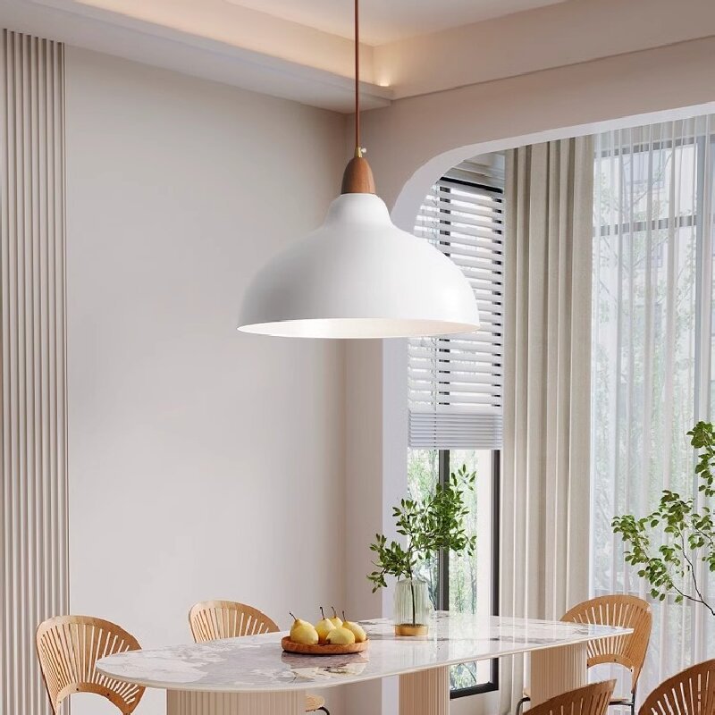 Contemporary Scandinavian Iron Wood Bowl 1/2/3 Light Pendant Light For Dining Room
