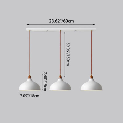 Contemporary Scandinavian Iron Wood Bowl 1/2/3 Light Pendant Light For Dining Room