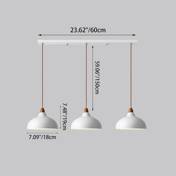 Contemporary Scandinavian Iron Wood Bowl 1/2/3 Light Pendant Light For Dining Room