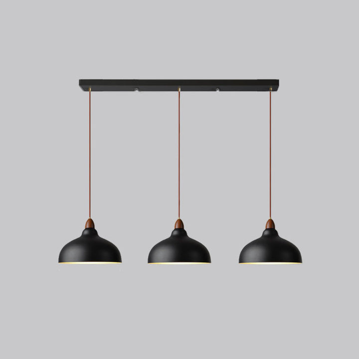 Contemporary Scandinavian Iron Wood Bowl 1/2/3 Light Pendant Light For Dining Room