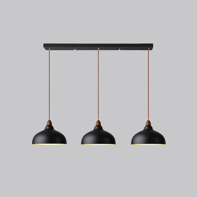 Contemporary Scandinavian Iron Wood Bowl 1/2/3 Light Pendant Light For Dining Room