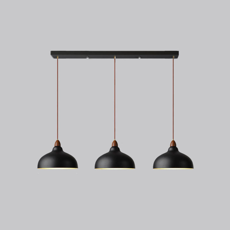 Contemporary Scandinavian Iron Wood Bowl 1/2/3 Light Pendant Light For Dining Room