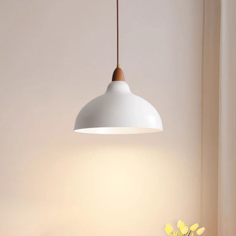 Contemporary Scandinavian Iron Wood Bowl 1/2/3 Light Pendant Light For Dining Room