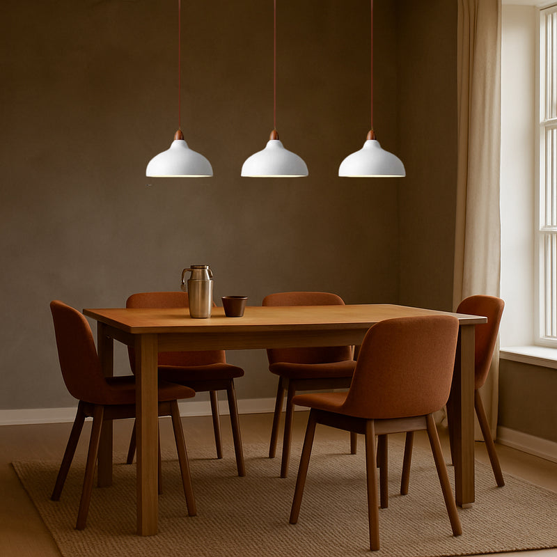 Contemporary Scandinavian Iron Wood Bowl 1/2/3 Light Pendant Light For Dining Room