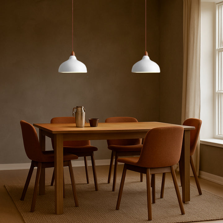 Contemporary Scandinavian Iron Wood Bowl 1/2/3 Light Pendant Light For Dining Room