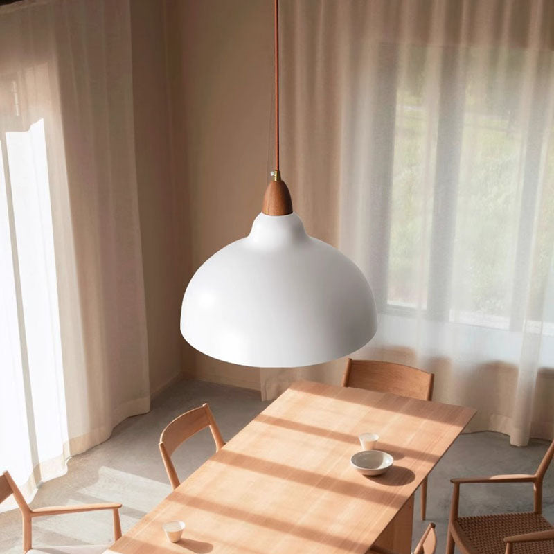 Contemporary Scandinavian Iron Wood Bowl 1/2/3 Light Pendant Light For Dining Room