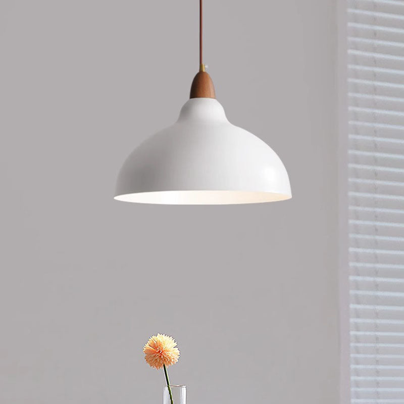 Contemporary Scandinavian Iron Wood Bowl 1/2/3 Light Pendant Light For Dining Room