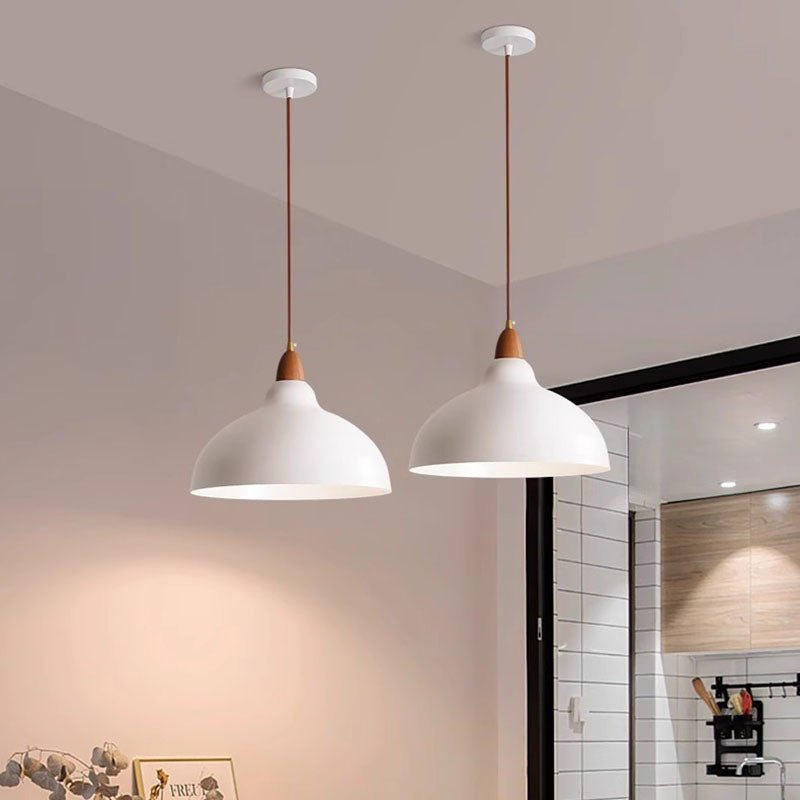 Contemporary Scandinavian Iron Wood Bowl 1/2/3 Light Pendant Light For Dining Room