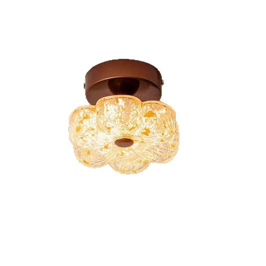 Traditional French Carbon Steel Resin Petal Gold Foil LED Semi-Flush Mount Ceiling Light For Entryway