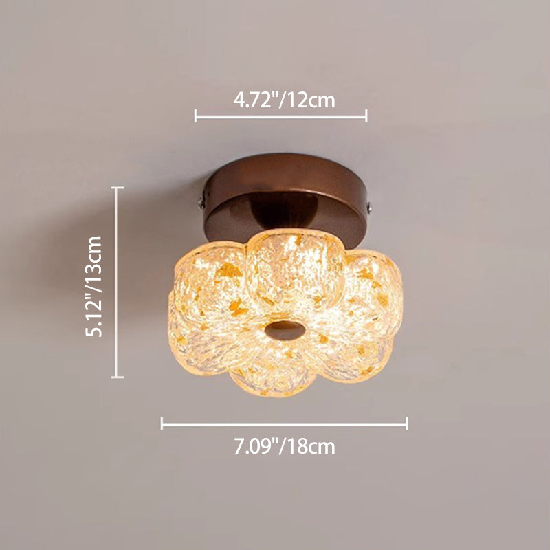 Traditional French Carbon Steel Resin Petal Gold Foil LED Semi-Flush Mount Ceiling Light For Entryway