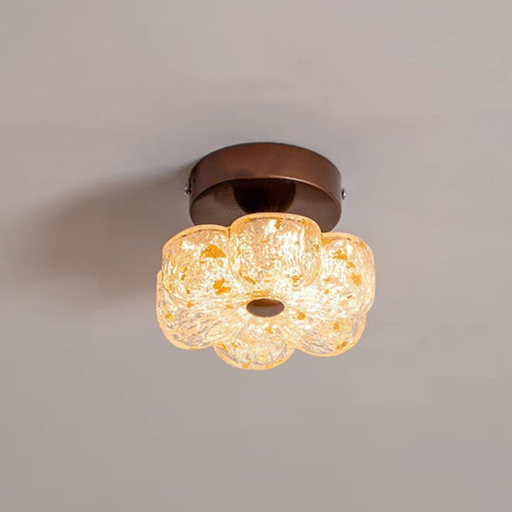 Traditional French Carbon Steel Resin Petal Gold Foil LED Semi-Flush Mount Ceiling Light For Entryway
