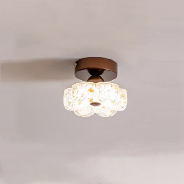 Traditional French Carbon Steel Resin Petal Gold Foil LED Semi-Flush Mount Ceiling Light For Entryway