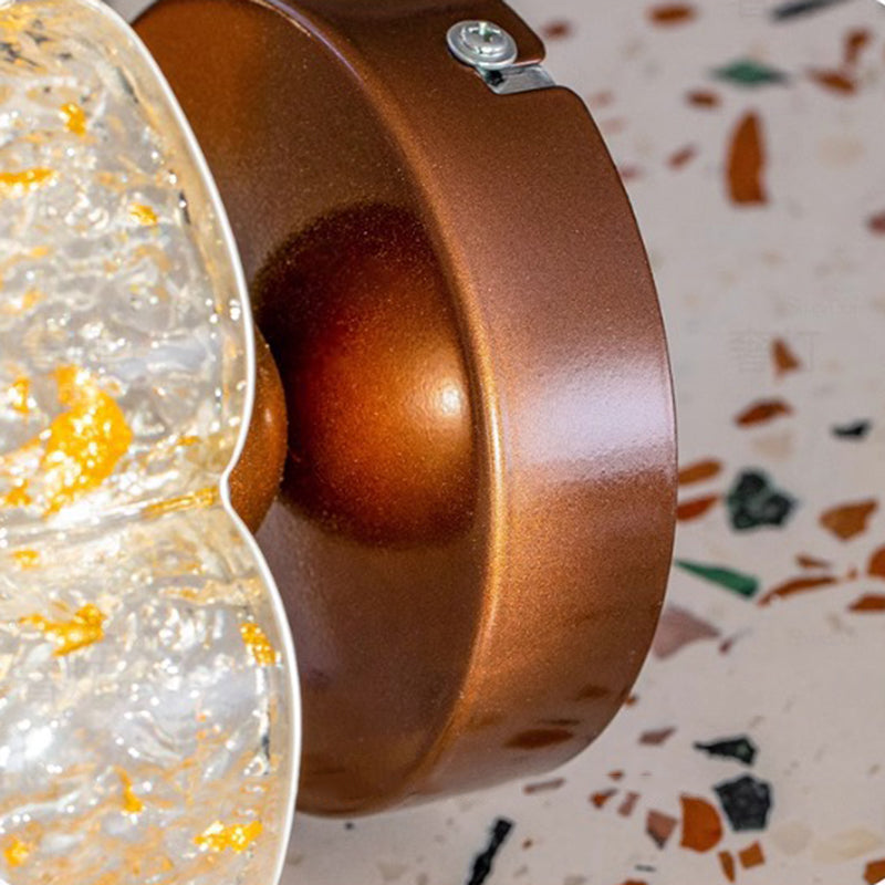 Traditional French Carbon Steel Resin Petal Gold Foil LED Semi-Flush Mount Ceiling Light For Entryway
