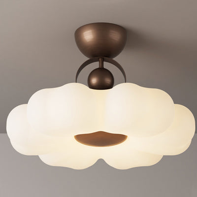 Traditional French Iron PE Flower LED Semi-Flush Mount Ceiling Light For Bedroom