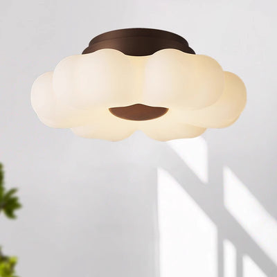 Traditional French Iron PE Flower LED Semi-Flush Mount Ceiling Light For Bedroom