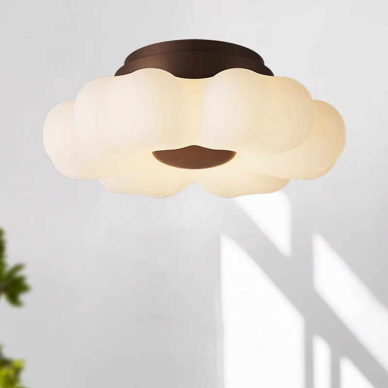 Traditional French Iron PE Flower LED Semi-Flush Mount Ceiling Light For Bedroom