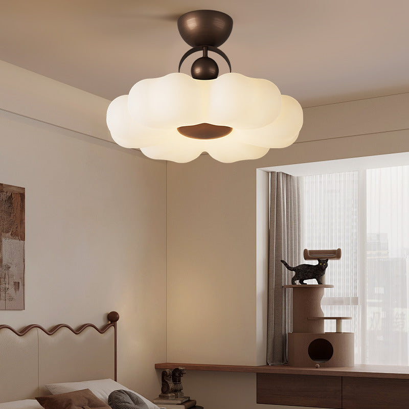 Traditional French Iron PE Flower LED Semi-Flush Mount Ceiling Light For Bedroom