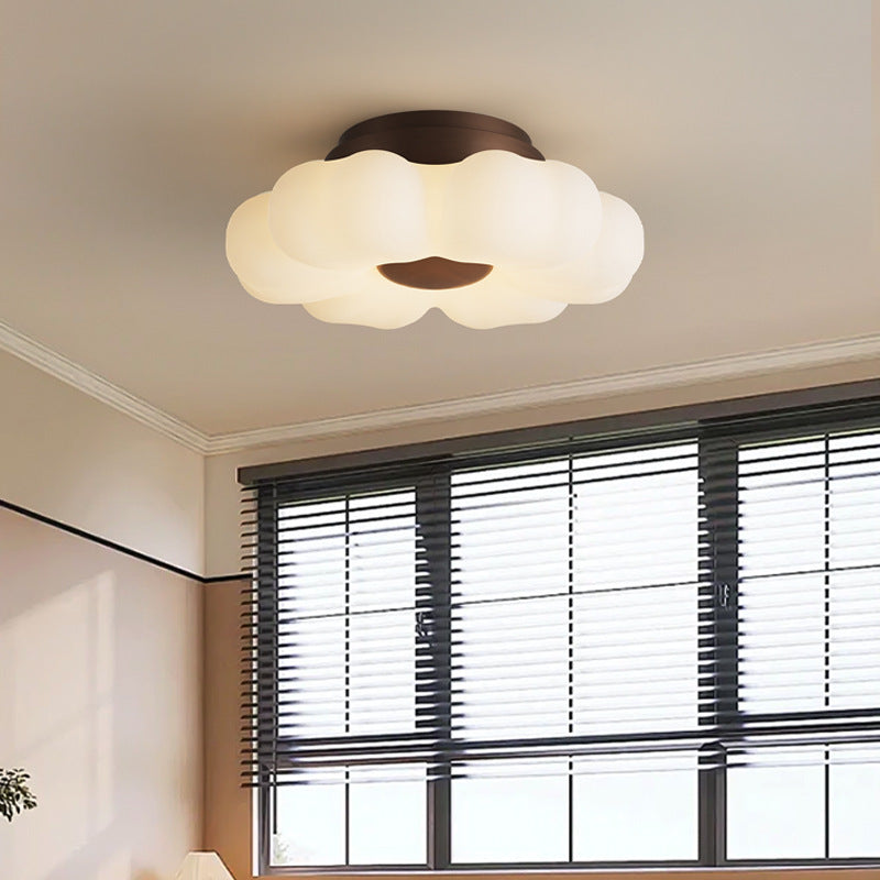 Traditional French Iron PE Flower LED Semi-Flush Mount Ceiling Light For Bedroom