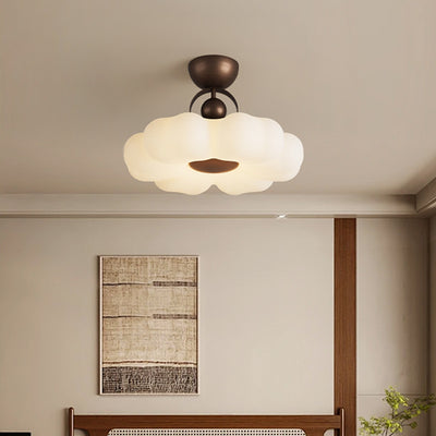 Traditional French Iron PE Flower LED Semi-Flush Mount Ceiling Light For Bedroom