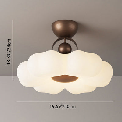 Traditional French Iron PE Flower LED Semi-Flush Mount Ceiling Light For Bedroom