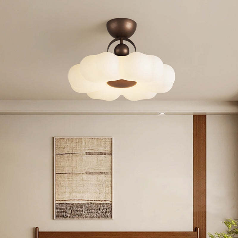 Traditional French Iron PE Flower LED Semi-Flush Mount Ceiling Light For Bedroom