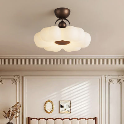 Traditional French Iron PE Flower LED Semi-Flush Mount Ceiling Light For Bedroom