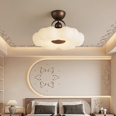 Traditional French Iron PE Flower LED Semi-Flush Mount Ceiling Light For Bedroom