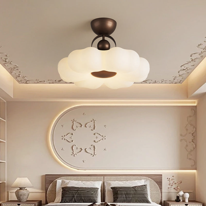 Traditional French Iron PE Flower LED Semi-Flush Mount Ceiling Light For Bedroom
