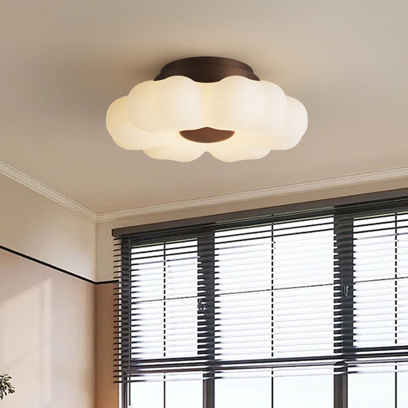 Traditional French Iron PE Flower LED Semi-Flush Mount Ceiling Light For Bedroom