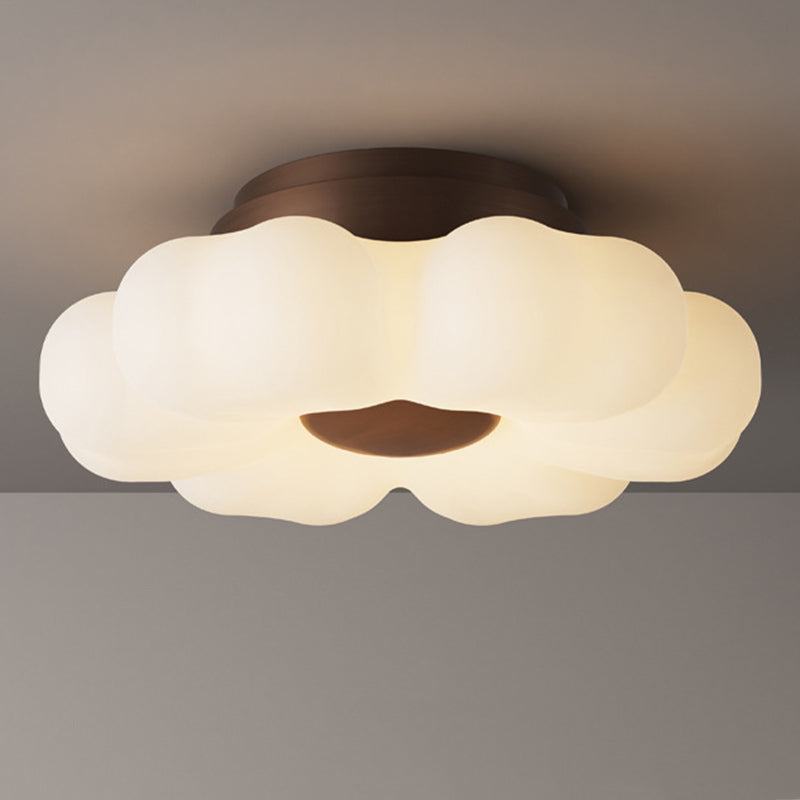 Traditional French Iron PE Flower LED Semi-Flush Mount Ceiling Light For Bedroom