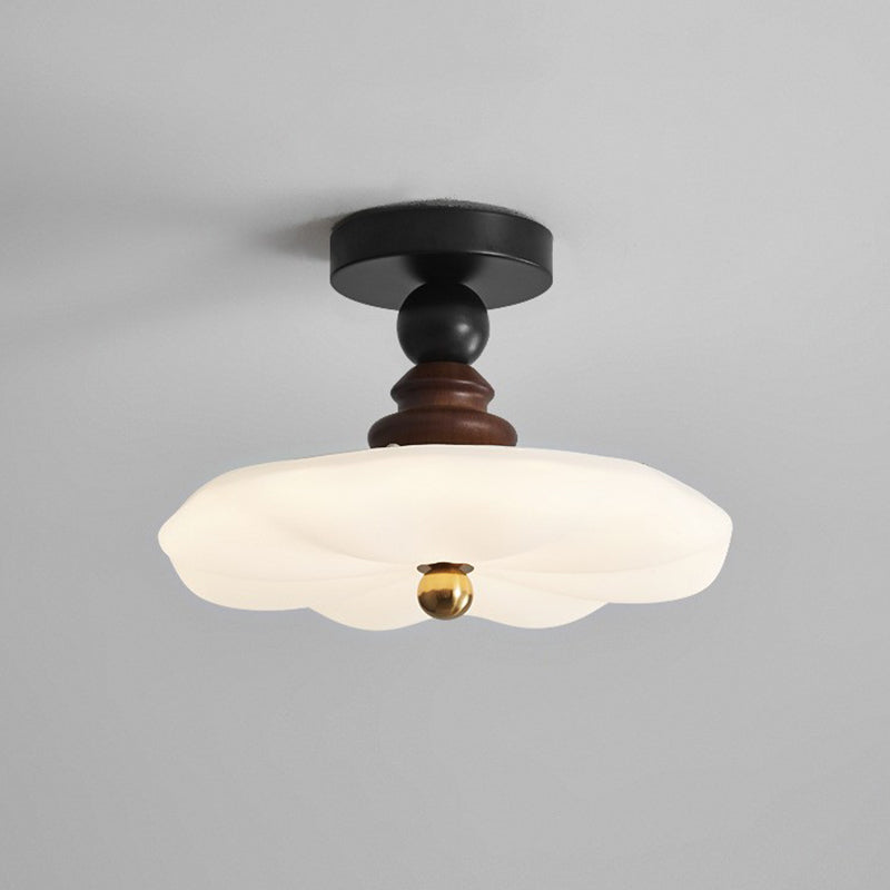 Traditional French Iron Acrylic Round LED Semi-Flush Mount Ceiling Light For Bedroom