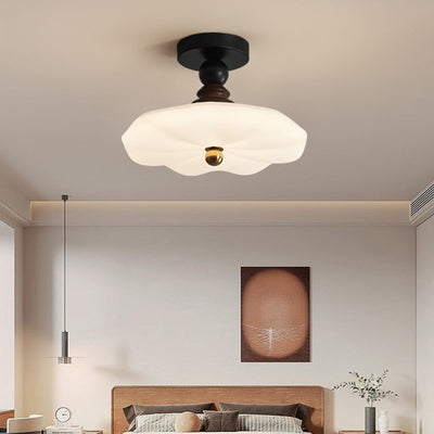 Traditional French Iron Acrylic Round LED Semi-Flush Mount Ceiling Light For Bedroom