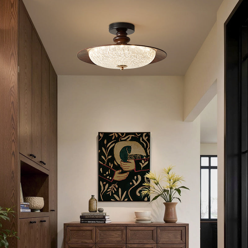 Traditional French Iron Acrylic Round LED Semi-Flush Mount Ceiling Light For Bedroom