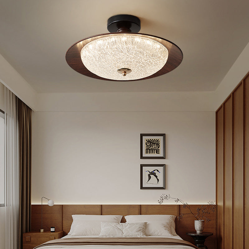 Traditional French Iron Acrylic Round LED Semi-Flush Mount Ceiling Light For Bedroom