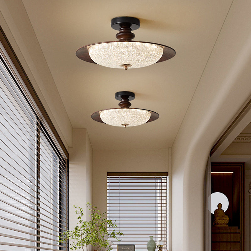 Traditional French Iron Acrylic Round LED Semi-Flush Mount Ceiling Light For Bedroom